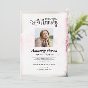 Invitación Carnación rosa Orden funeral de servicio