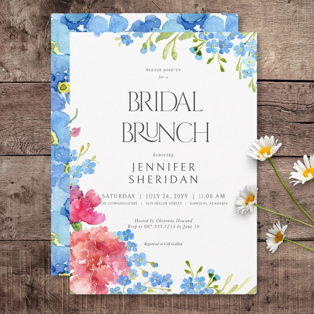 Invitación Carnaciones rusas y no me olviden de un brunch (Rustic Carnations & Forget Me Nots Bridal Brunch Invitation)