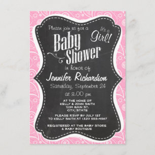 Invitación Carnation Pink Paisley; Vintage Chalkboard look