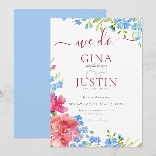 Invitación Carnations & Forget Me Nots Wedting (Anverso / Reverso)