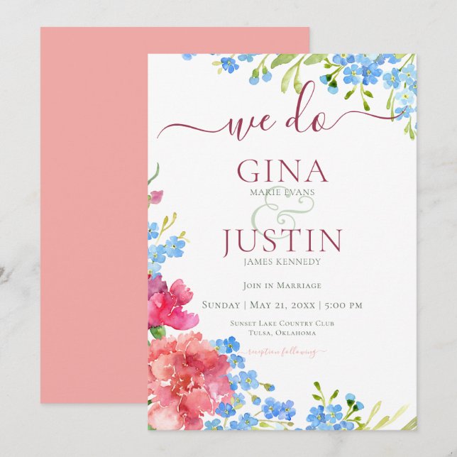 Invitación Carnations & Forget Me Nots Wedting (Anverso / Reverso)