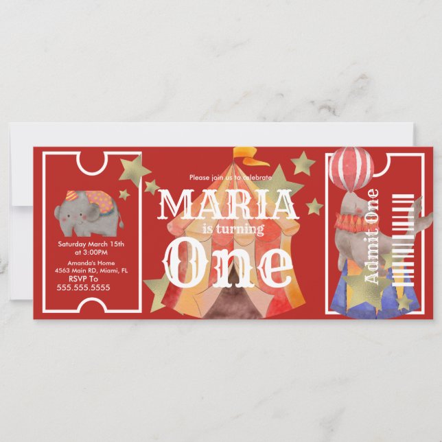 Invitación Carnaval acuarela Circo Fiesta de tickets de cumpl (Anverso)