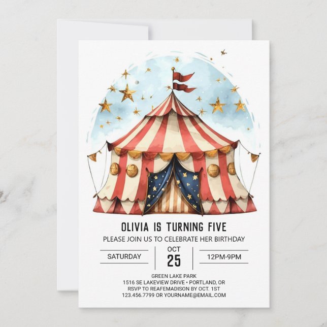 Invitación Carnaval acuarela Circo mágico Cumpleaños (Anverso)