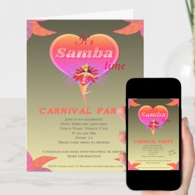 Invitación Carnaval brasileño de baile de samba (Subido por el creador)