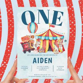 Invitación Carnaval Circo Big Top Blue Primer cumpleaños