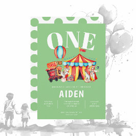 Invitación Carnaval Circo Grande Top Green Primer cumpleaños