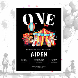 Invitación Carnaval Circo Grande Top Negro Primer cumpleaños