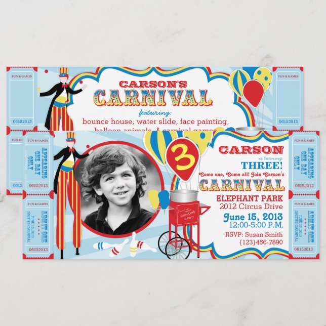 Invitación Carnaval Circo Stilt Walker (Anverso / Reverso)