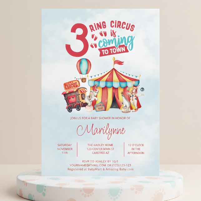 Invitación Carnaval Circo Trillizos Baby Shower (Subido por el creador)