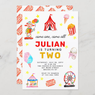 Invitación Carnaval Circus Tent Clown Popcorn Kid Cumpleaños