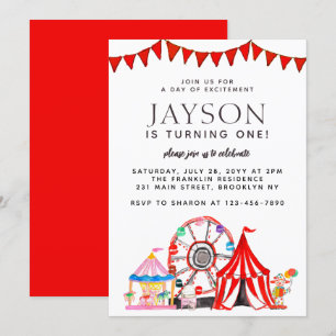 Invitación Carnaval Circus Tent Ferris Wheels Fiesta Cumpleañ