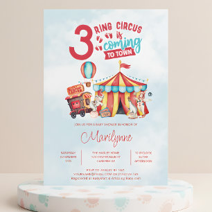 Invitación Carnaval Circus Triplets Baby Shower