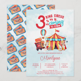 Invitación Carnaval Circus Triplets Baby Shower