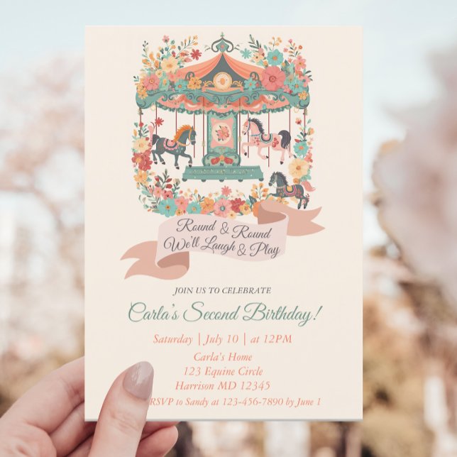 Invitación Carnaval de caballos de Carrusel Segundo Cumpleaño (Subido por el creador)