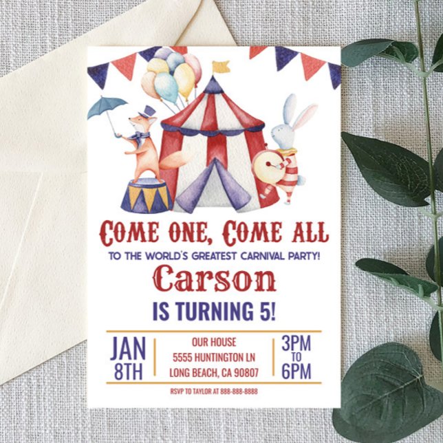 Invitación Carnaval de circo fiesta de cumpleaños azul rojo a (Subido por el creador)