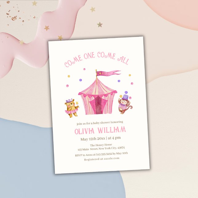 Invitación Carnaval de circo Teddy Bear Monkey Baby Shower (Circus Carnival Teddy Bear Monkey Baby Shower Invitation)