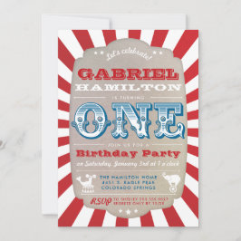 Invitación Carnaval de circo vintage de cumpleaños de primer