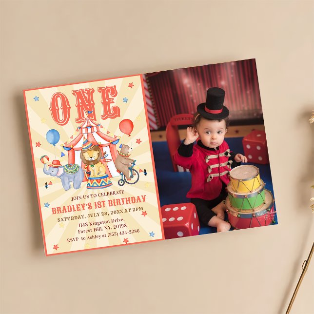 Invitación Carnaval de circo y animales foto de primer cumple (Subido por el creador)
