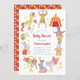 Invitación Carnaval de cuatricromía circo Baby Shower animal