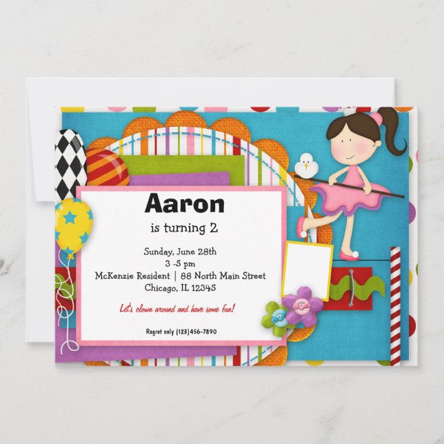 Invitación Carnaval de cumpleaños (Anverso)