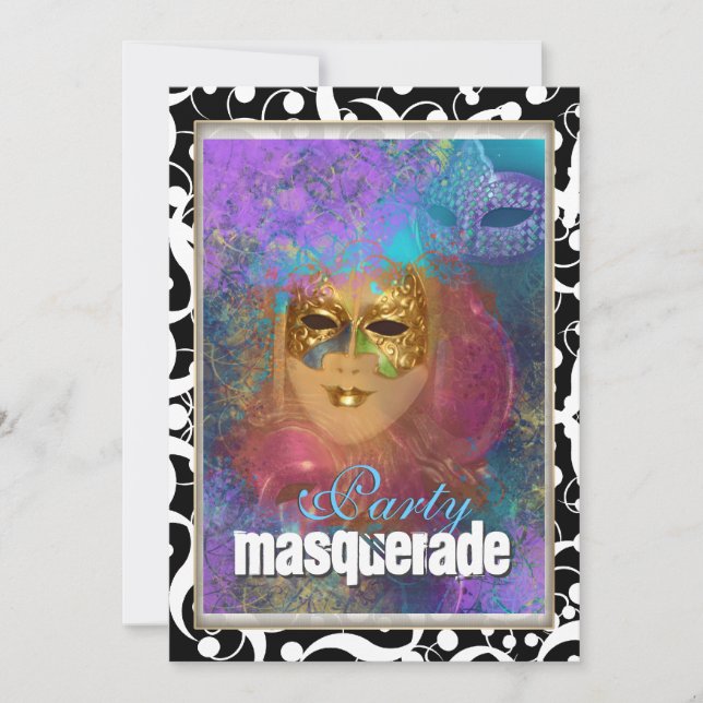 Invitación Carnaval de cumpleaños "fiesta de máscaras" de oro (Anverso)