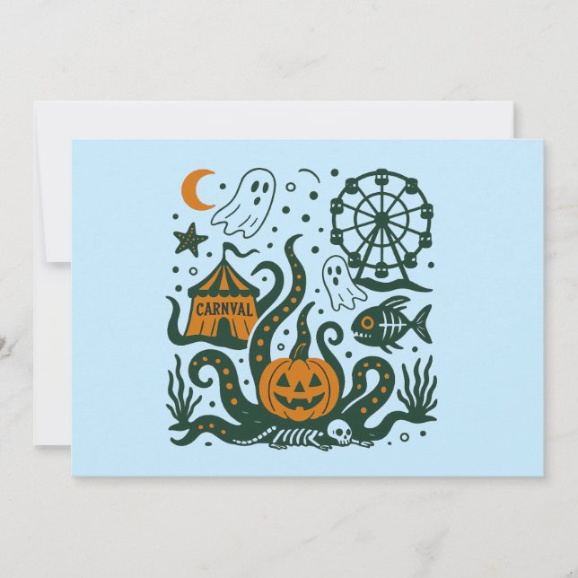Invitación carnaval de halloween bajo el océano (Anverso)