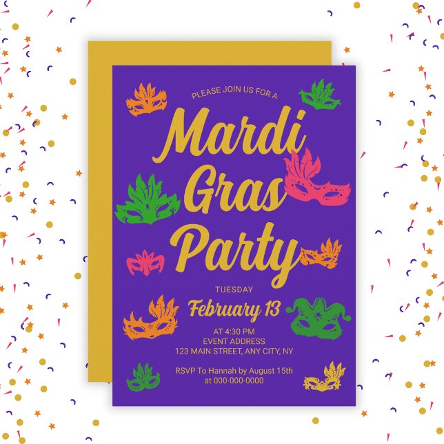 Invitación Carnaval de Martes de Martes Fiesta de Mardi Gras (Mardi Gras Party Fat Tuesday Carnival Invitation
)
