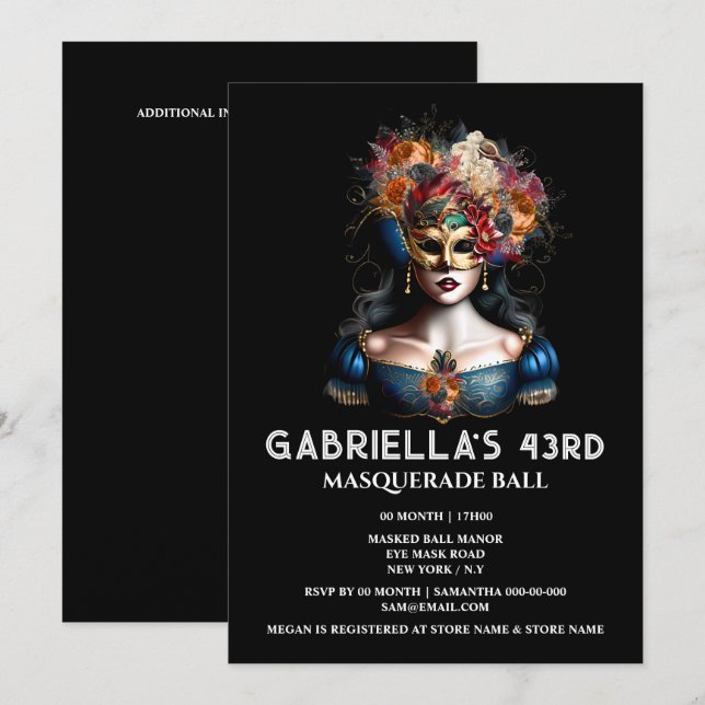 Invitación Carnaval de oro gitano de mascarada de otoño elega (Anverso / Reverso)