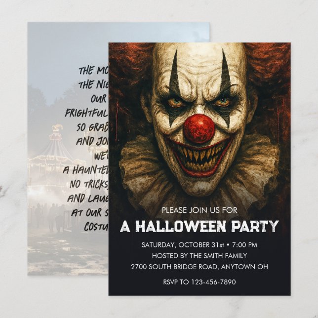 Invitación Carnaval de payasos de la fiesta de Halloween (Anverso / Reverso)