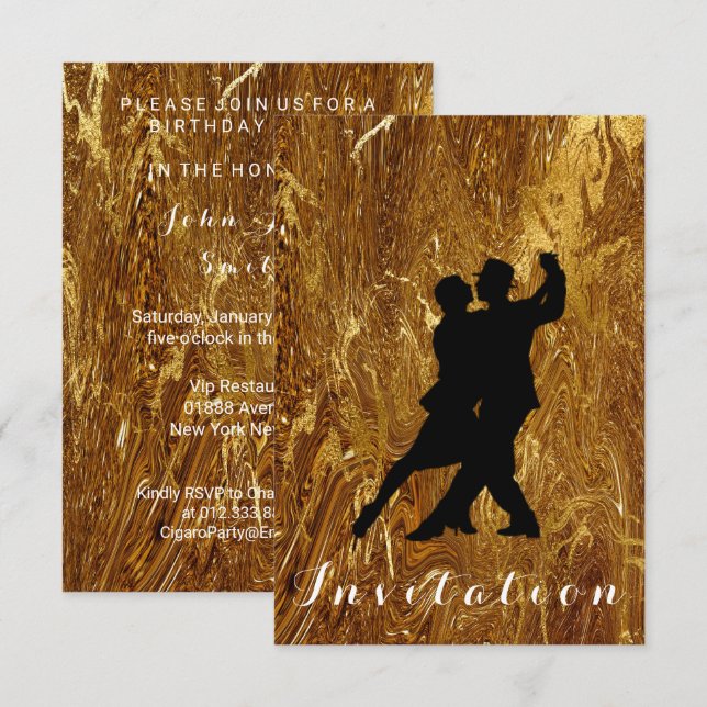 Invitación Carnaval de tango Fiesta de danza Molten Gold Glam (Anverso / Reverso)