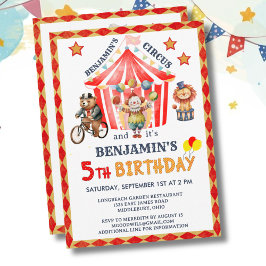 Invitación Carnaval del Circo Big Top Cumpleaños Niño 5 años