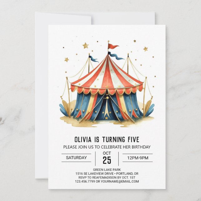 Invitación Carnaval Editable Circo Mágico Cumpleaños (Anverso)