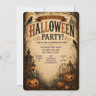Invitación 🎃🕯️ Carnaval Embrujado Vintage Halloween 🦇✨