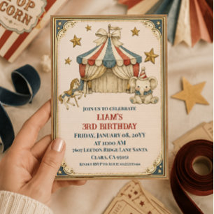 Invitación Carnaval Francés Nostálgico Cumpleaños Circo Vinta