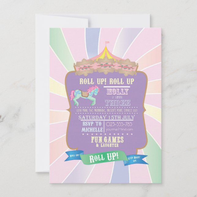 Invitación Carnaval - Funfair - pastel - cumpleaños - (Anverso)