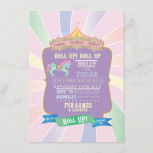 Invitación Carnaval - Funfair - pastel - cumpleaños -