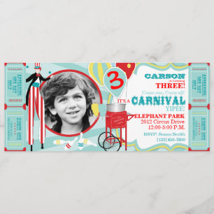 Invitación Carnaval Stilt Walker y Cotton Candy Cumpleaños