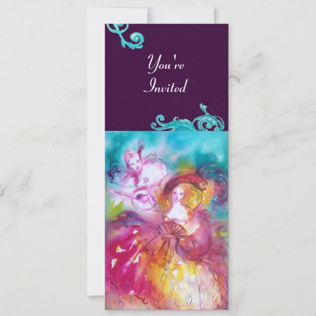 Invitación Carnaval veneciano de PIERROT y ARLECCHINA, (Anverso)