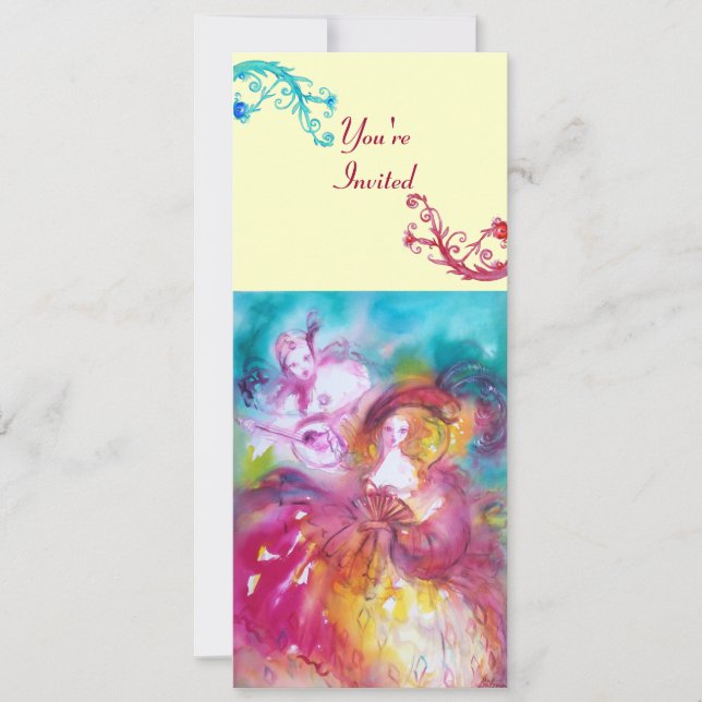 Invitación Carnaval veneciano de PIERROT y ARLECCHINA, (Anverso)