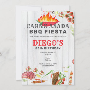 Invitación Carne Asada Fiesta Rustica Mexicana de Cumpleaños 