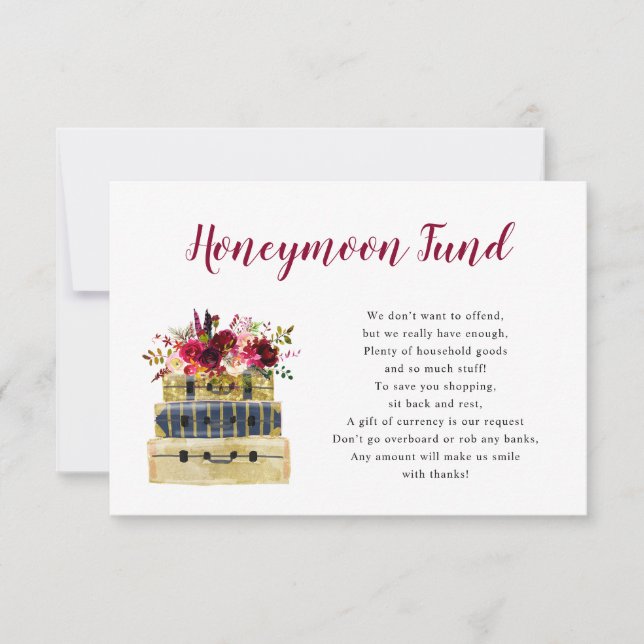 Invitación Carné de fondo de luna de miel floral de Borgoña (Anverso)