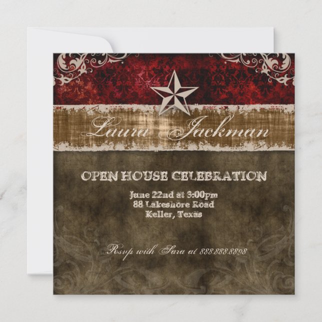 Invitación Carné de fotografía vintage encantada Damask Star  (Anverso)