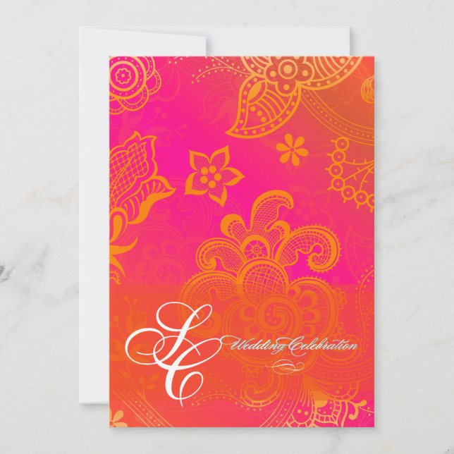 Invitación Carne floral naranja PixDezines (Anverso)