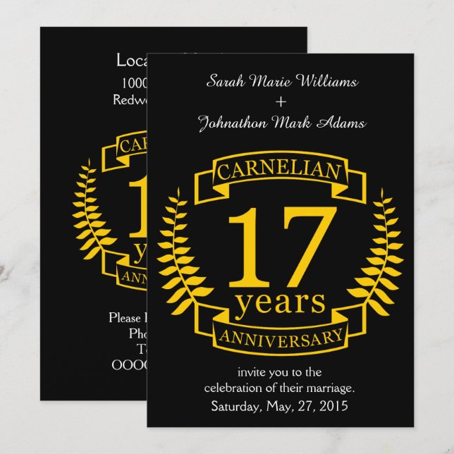 Invitación Carnelian Gemstone boda aniversario 17 años (Anverso / Reverso)