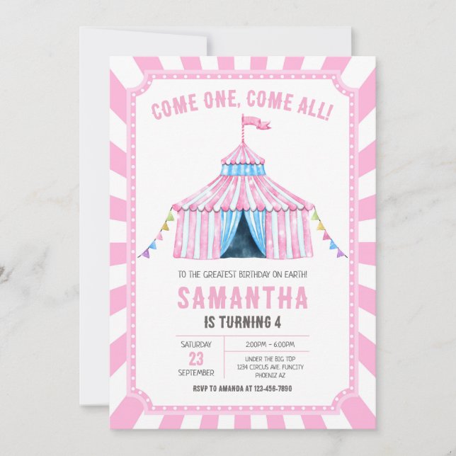 Invitación Carnival Circus Birthday Invitation (Anverso)