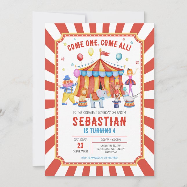 Invitación Carnival Circus Birthday Invitation (Anverso)
