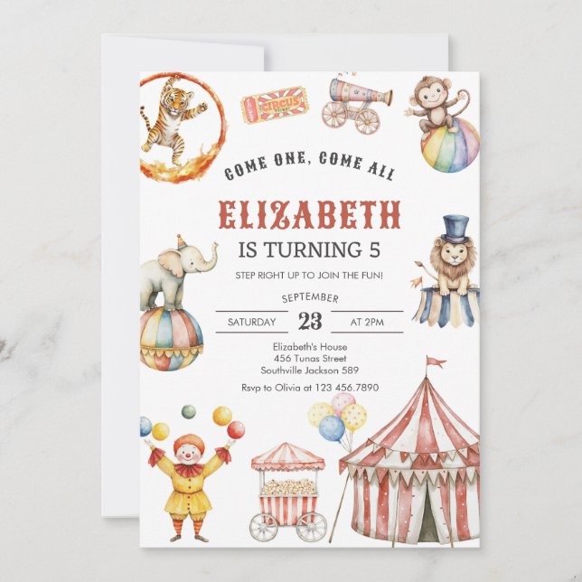 Invitación Carnival Circus Birthday Invitation (Anverso)
