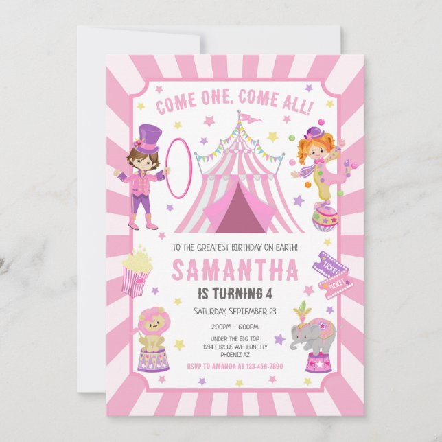 Invitación Carnival Circus Birthday Invitation (Anverso)
