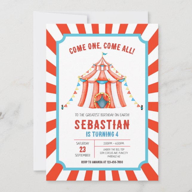 Invitación Carnival Circus Birthday Invitation (Anverso)