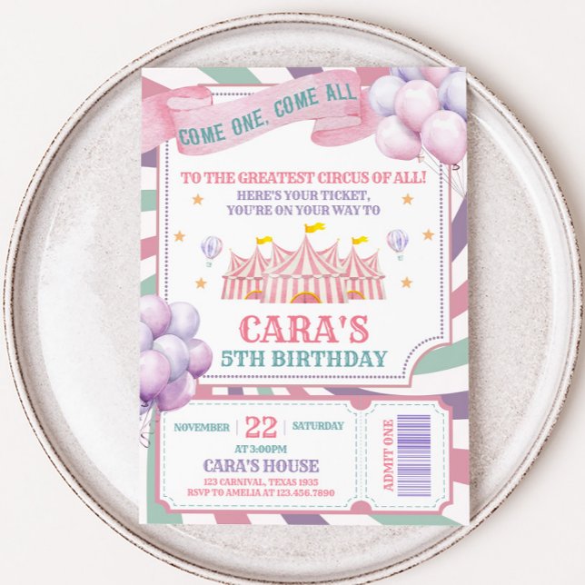 Invitación Carnival Circus Birthday Party  (Carnival Circus Party Invitation)